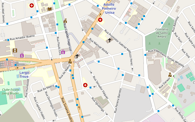 Mapa da região da unidade Santo Amaro, na Av. Adolfo Pinheiro, 1.000